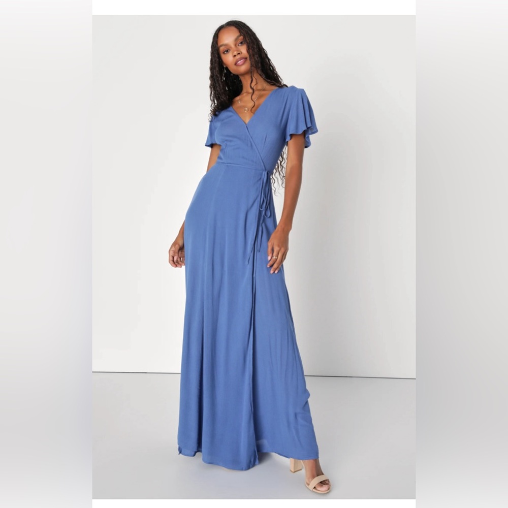 Heart of Marigold Denim Blue Wrap Maxi Dress